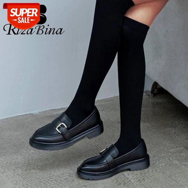 

rizabina women flats shoes real cow leather fashion buckle casual loafers lazy shoes women round toe party footwear size 34-40 #xs34