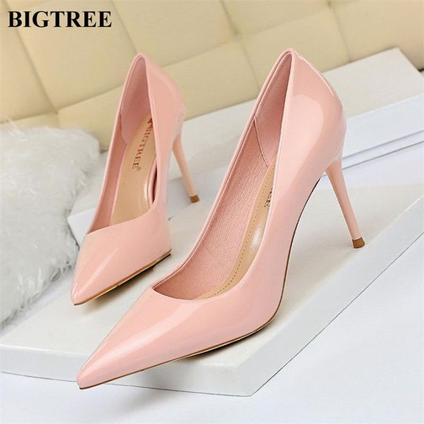 

bigtree shoes woman high heels black patent leather work shoes concise women pumps pointed toe stiletto femme wedding