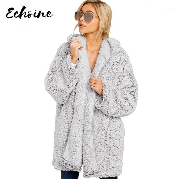 

echoine leave them waiting brown/gray wubby coat women winter long sleeve hooded zipper outwear jacket elegant loose overcoats1, Black;brown