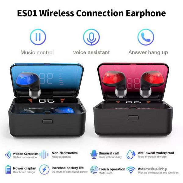 

es01 tws bluetooth наушники водонепроницаемый истинный стерео v5.0 touch беспроводные наушники 9d стерео спортивная гарнитура для громкой св