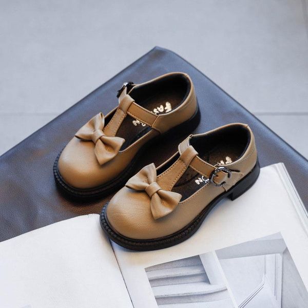 

flat shoes 3-12 years fashion bow princess girls leather sneakers kids party dress black school low-heeled for children autumn, Black;grey