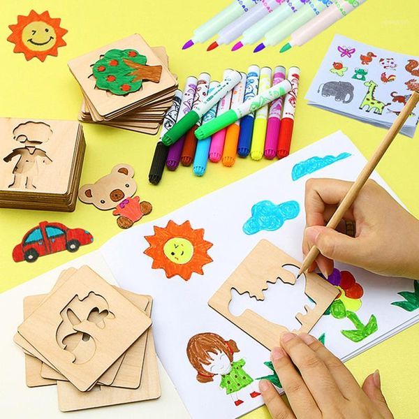 Наборы наборов трафарета искусство и ремесло с цветными ручками рисовать полые модели 56 образовательная игрушка для детей в возрасте 3-61
