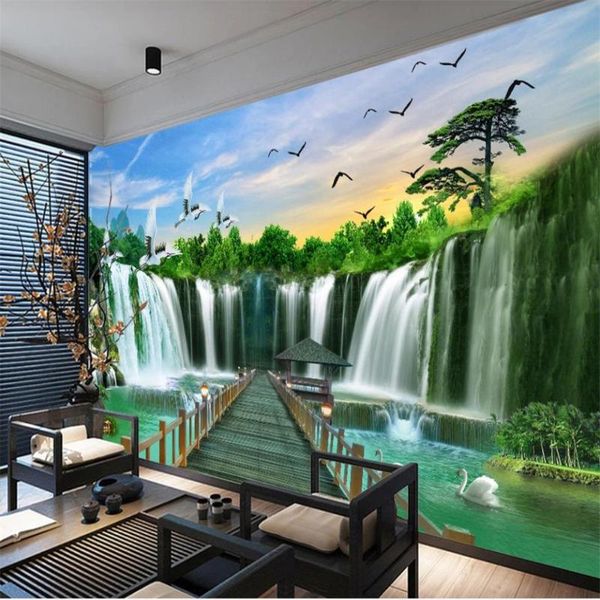 

wallpapers beautiful scenery waterfall landscape painting background wall 3d murals wallpaper for living room