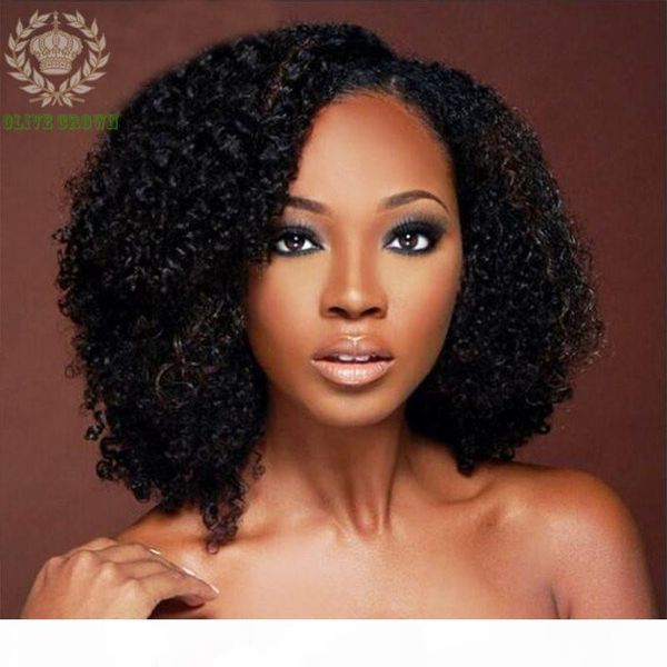 

6a short afro kinky curly glueless brazilian full lace human hair wigs front lace human hair wig bleached knots, Black;brown