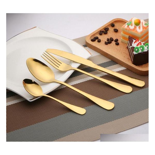 

high-grade gold cutlery flatware set spoon fork knife tea spoon stainless steel dinnerware set kitche sqcdec wphome
