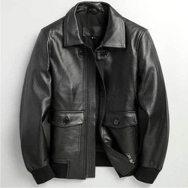 

2020 black men slim fit jacket plus size xxxl genuine cowhide autumn russian pilot leather coat