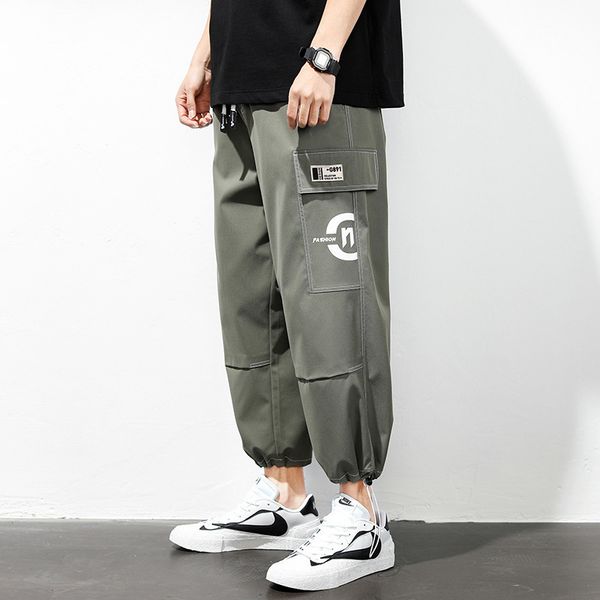 

2021 spring new casual pants korean version handsome loose youth leggings trend men's tooling capris, Black