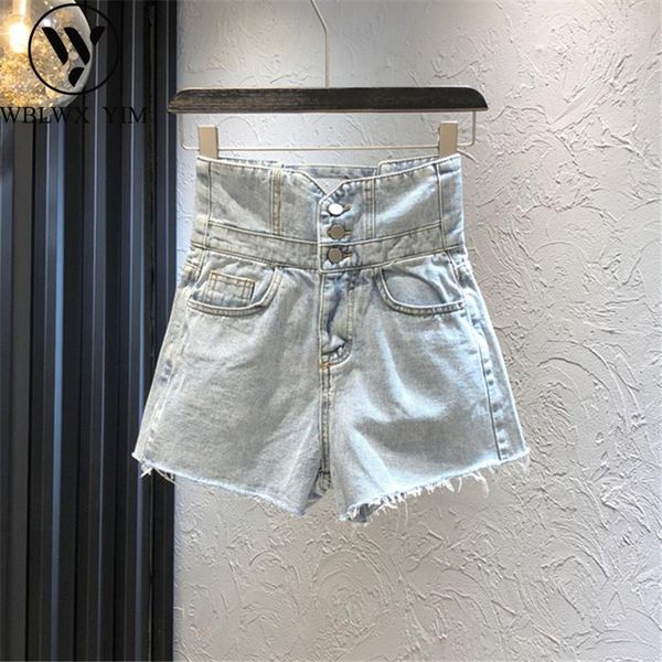 

summer new denim shorts women fashion bandage high waist jeans shorts female button pocket a-line wide leg short pants jeans1, White;black