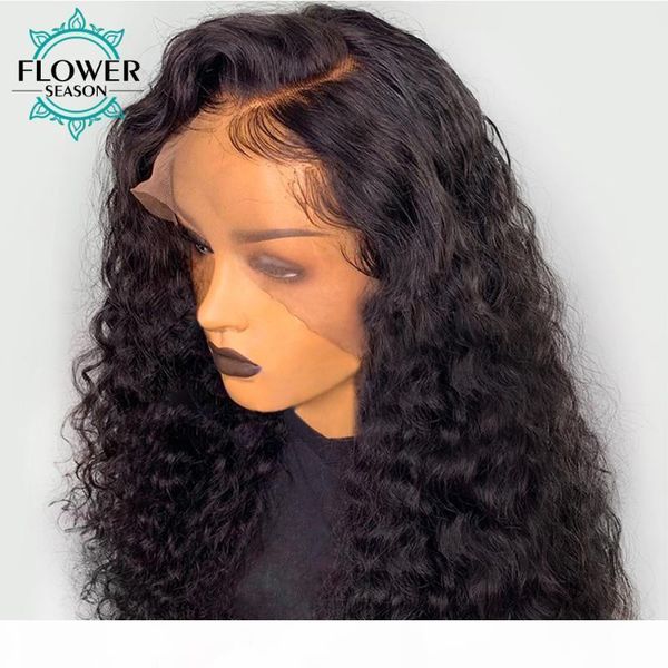 

curly human hair wigs 180% glueless 13*6 lace front wig brazilian remy hair for women bleached knots preplucked flowerseason, Black;brown