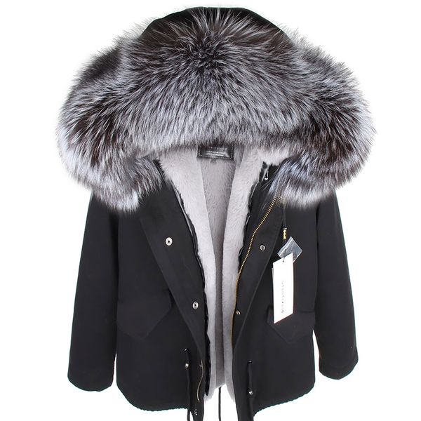 

monclair real fur coat new fashion real fox fur collar winter womens clothing removable thickened jacket short pike coat goose, Black