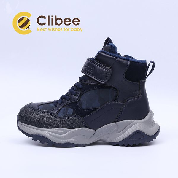 

clibee 2020 warm hiking shoes kids outdoor sneakers boots boys ankle trekking boots children pu leather anti-slip mountain boots 1028, Black;grey
