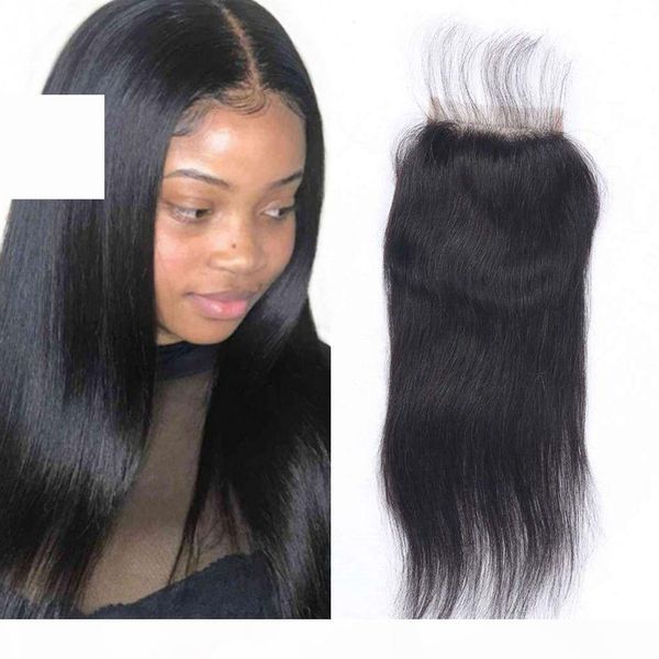 

straight 4x4 lace closure pre plucked with baby hair natural hairline brazilian virgin human hair closure swiss lace, Black;brown