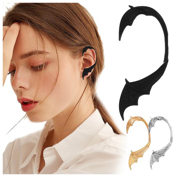 

retro punk flying dragon wing earrings single creative metal non-hole ear clip elegant everyday versatile earring for women, Silver