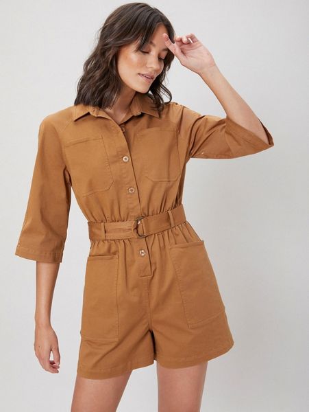 

motf premium cotton belted shirt romper g8ll#, White