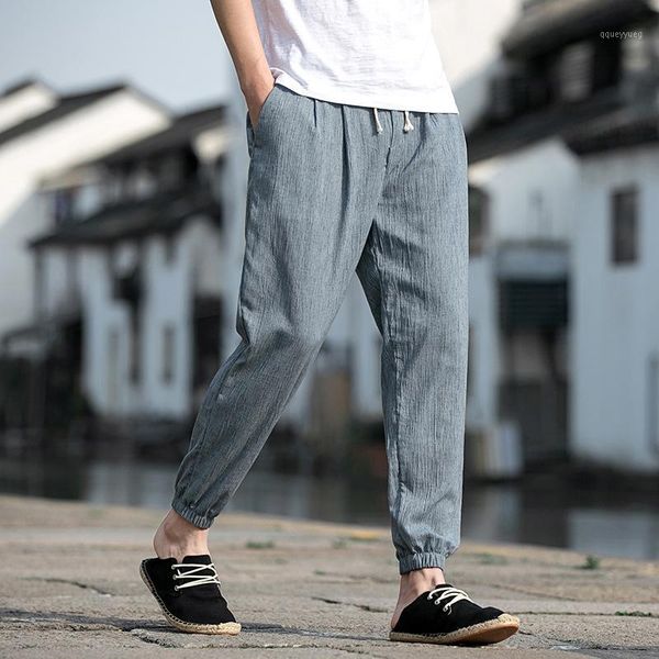 

men's pants selling product in 2021 linen men's casual plus size harem fashion tide trousers clothing1, Black