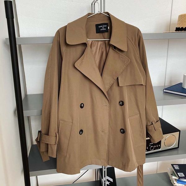 

2021 new autumn mid length long sleeve turn down collar double breasted women trench coat femme abrigo streetwear le8t, Tan;black