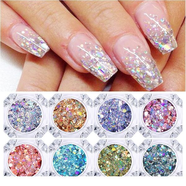 

3d mixed hexagon nail dust sets holo glitter sequins flakes decoration nail sparkling chr jllype, Silver;gold