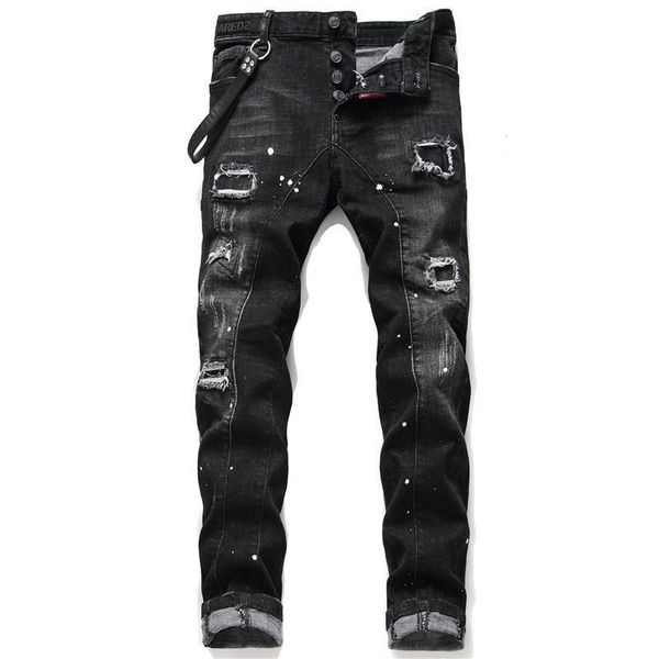 

men's locomotive jeans embroidery trousers male ripped denim pants, Blue