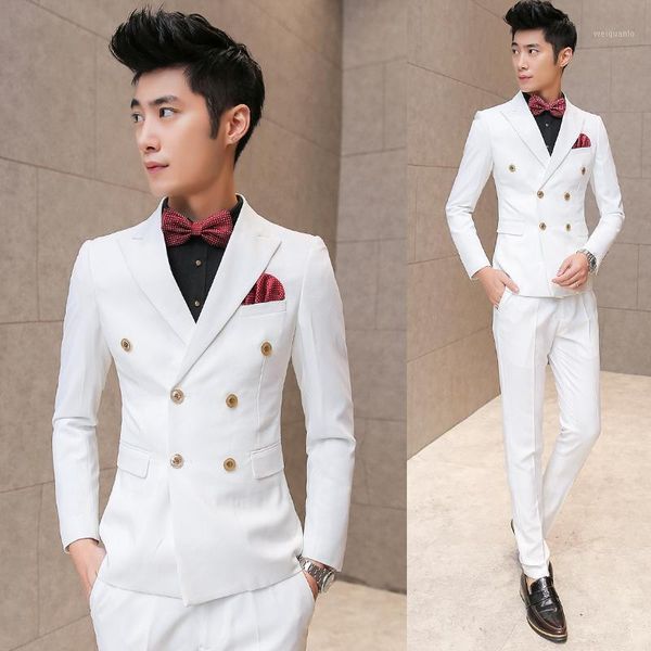 

wholesale- 2016 jackets+vest+pants stylish men in business suits three-piece suit/male white joker slim fit blazers/quality groom's dre, White;black