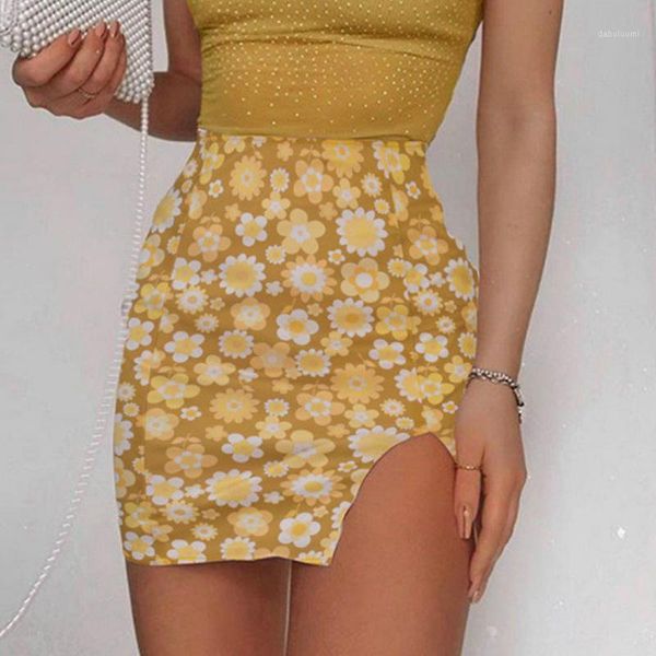 

boho women lady party streetwear mini skirts summer casual high waist split skirt ladies flower printing clothes female1, Black