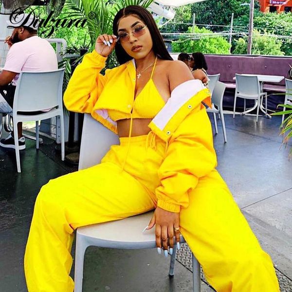 

dulzura 2020 autumn winter women two piece set coat jacket pants streetwear festival clothes outfit co ord tracksuit jogger club1, White