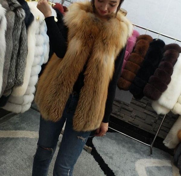 

real natural red jacket vest for women's genuine fur waistcoat, Black