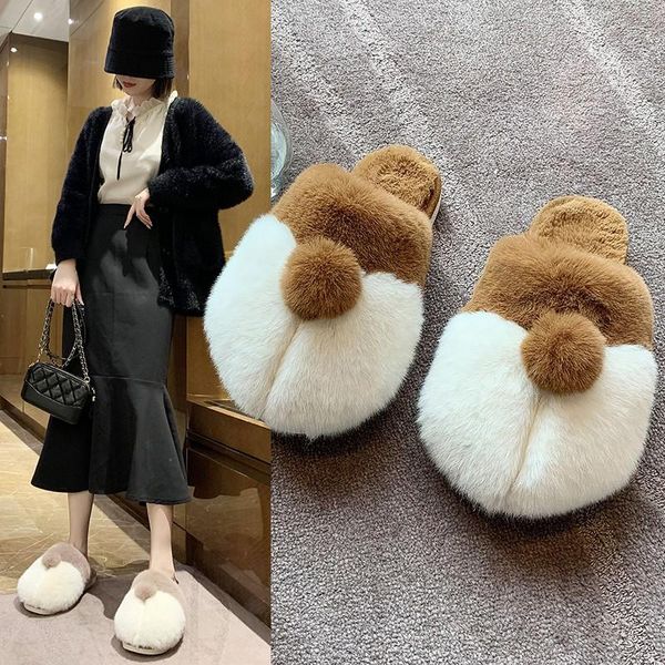 

2020 fashion and popular ladies solid color flat-heel casual cute half-pack indoor warm slippers 1551, Black