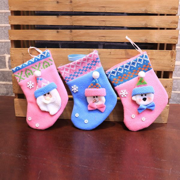 

blue and pink stocking santa claus cloth stockings new christmas tree ornaments t3i5994