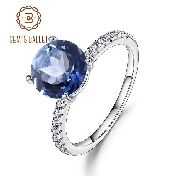 

cluster rings gem's ballet 2.73ct natural iolite blue mystic quartz simple ring 925 sterling silver engagement for women fine jewelry, Golden;silver