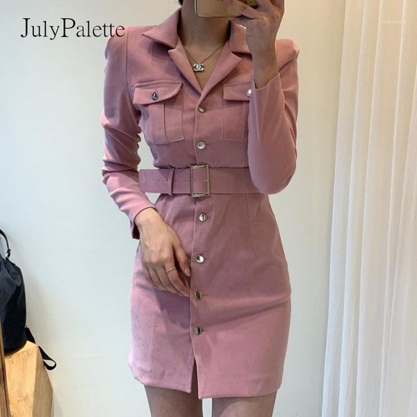 

julypalette bodycon dresses women long sleeve single button midi dress autumn winter slim belt female party dress 5 colors1, Black;gray