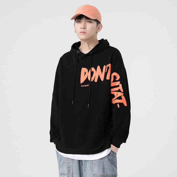

sweater hoodies autumn men's loose trend sportswear hooded pullover top, Black