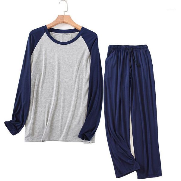 

soft 2pcs men pajama sets modal autumn pyjamas solid color long sleeve t-shirt + long pants home clothes casual sleepwear1, Black;brown