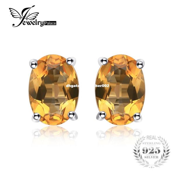 

jewelrypalace oval 1.4ct natural citrine birthstone stud earrings solid 925 sterling silver 2016 new fine jewelry for women, Golden;silver