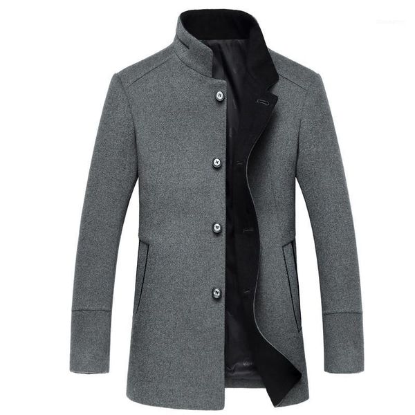

2016 winter men's fashion wool jackets trench coat men single breasted mandarin collar windbreaker woolen overcoat1, Black