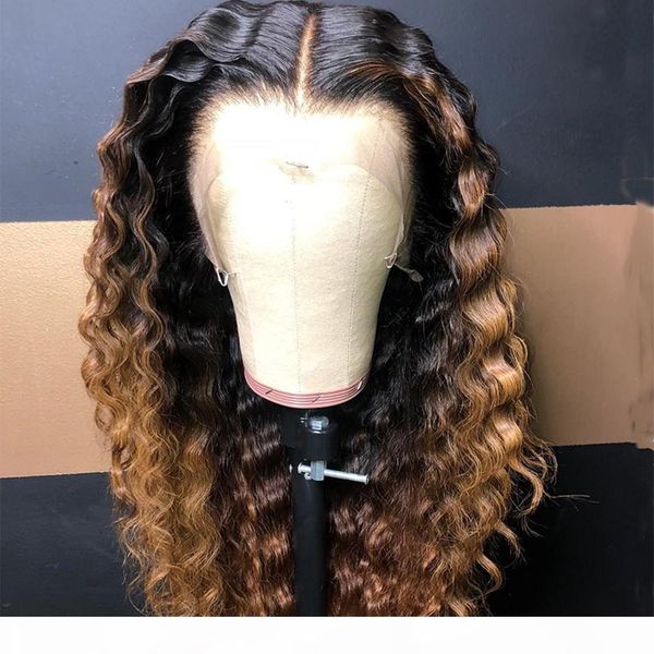 

ombre brown color wave lace part human hair wigs with baby hair pre plucked remy brazilian lace wigs bleached knots, Black;brown