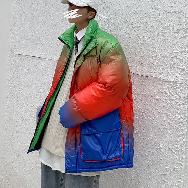 

2021 cotton man-quilted clothes autumn/winter new rainbow stamped quilted clothing male youth 2mu8, Black