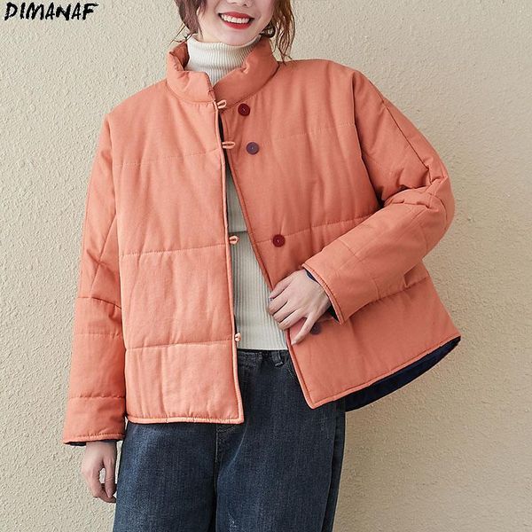 

dimanaf plus size women coats 2021 winter wadded short jacket new linen thick vintage coat blue warm female new down outerwear, Black;brown