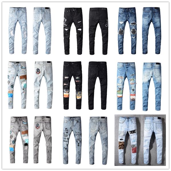 

mens fashion skinny straight slim ripped jean elastic casual motorcycle biker stretch denim trouser classic 639 pants jeans size 28-40, Blue