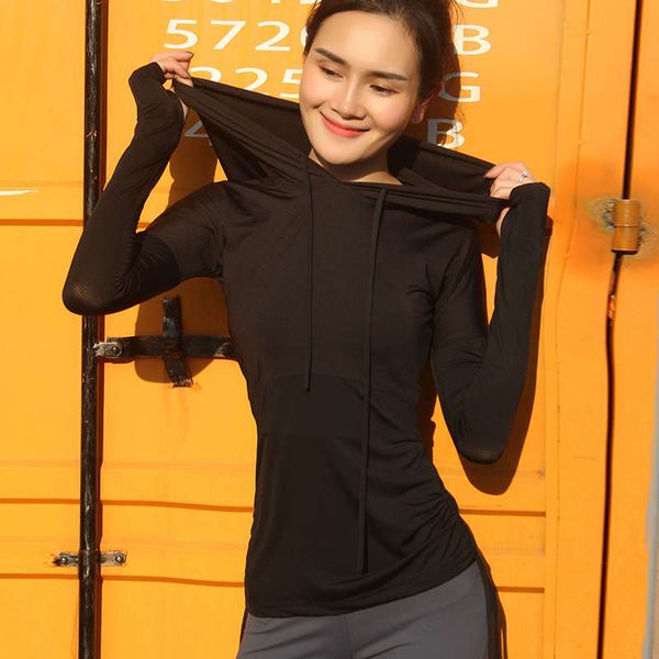 

vippullover hooded long sleeve sports women's quick dry tight slim fit show thin net red running cover refers to yoga fitness clothesmv, Gray