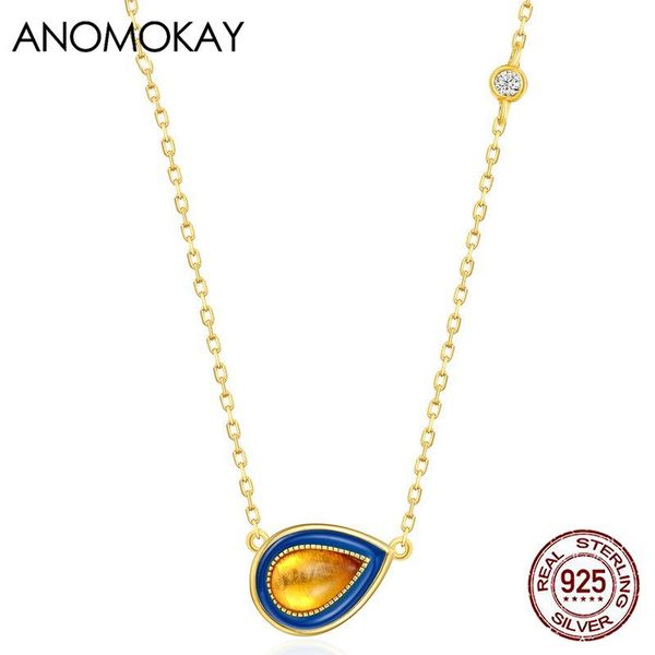 

chains anomokay classic amber water drop dangle gold color necklace for women girl gift real sterling 925 silver chain link necklaces