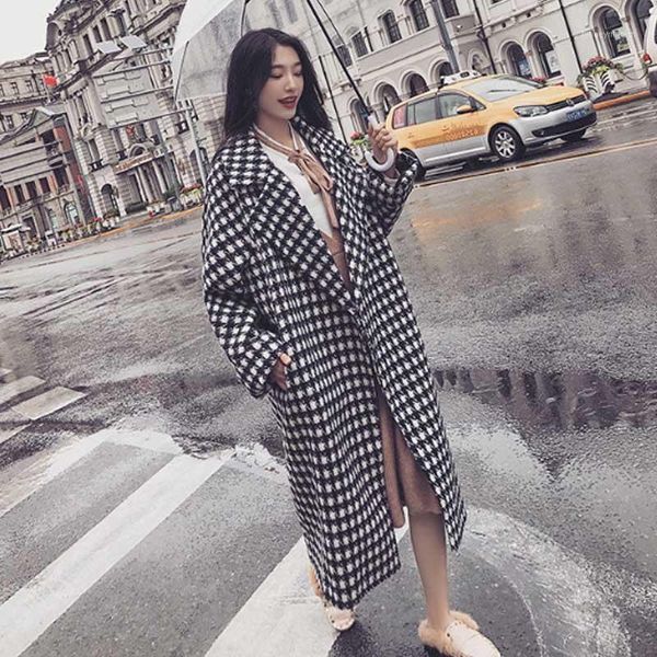 

women's trench coats 2021 autumn winter plaid woolen coat women oversized 4xl 5xl 6xl vintage chic jacket ladies korean elegant overcoa, Tan;black