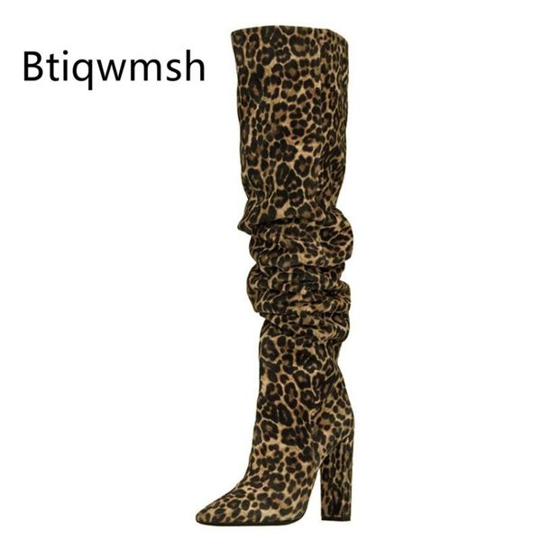 

leopard print over the knee boots women pointed toe snakeskin print high heel boots woman long, Black