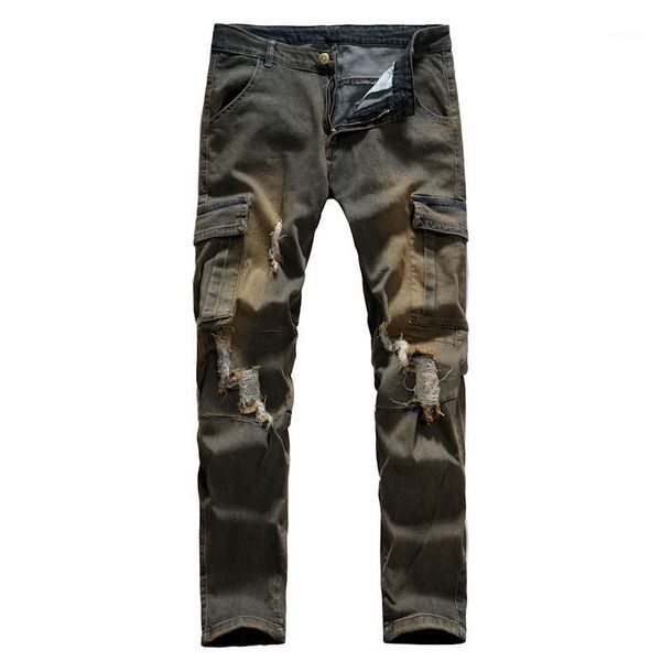 

jeans men spring and autumn new fashion casual eurocode men make old ripped slim-fitting hip hop retro men's jeans1, Blue