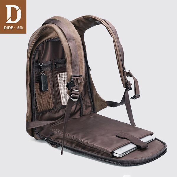 

dide usb charge рюкзак мужчины путешествия 15,6 laptop backpack black 14/15 дюймов кожаный мешок школы мужской vintage masculina small / lar