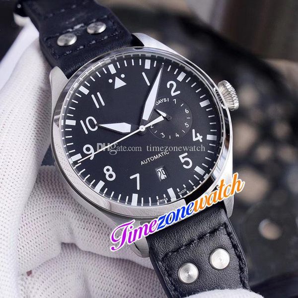 46mm Big Pilot IW500912 Asian 2813 Orologio da uomo automatico Riserva di carica di 7 giorni Quadrante nero Cassa in acciaio Cinturino in pelle Orologi sportivi da uomo Timezonewatch E115A (1)