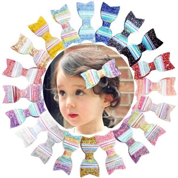 

30pcs colorful radiant glitter sequins baby girls hair bows alligator hair clips for girls toddlers and kids lj201226, Slivery;white