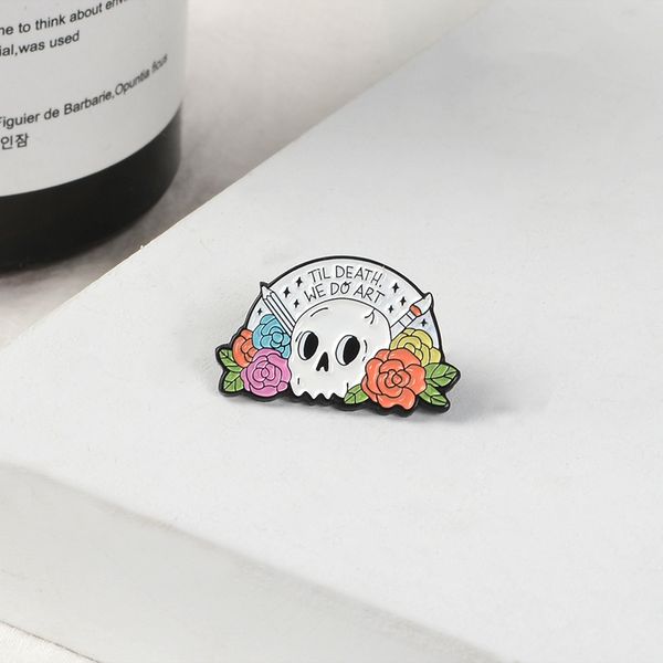 

skull pins collection devil skeleton coffin heart fire enamel pins punk badges brooches men women unisex, Gray