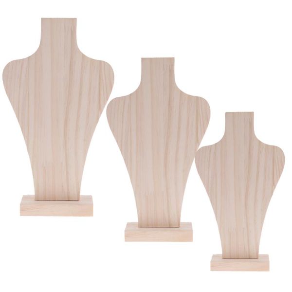 

unfinished natural wood mannequin bust for necklace jewelry display rack, Pink;blue