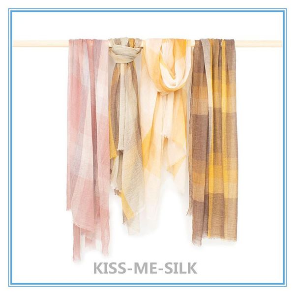

scarves kms design pleated plaid wool scarf for girl lady woman 100*200cm/100g, Blue;gray