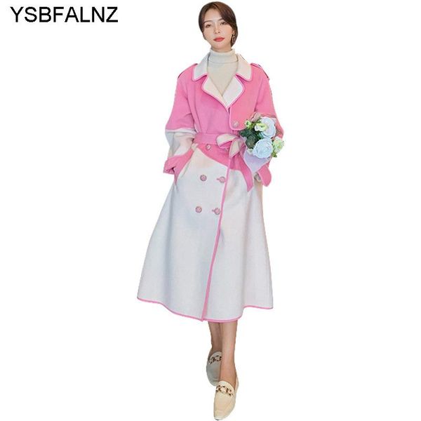 

women's wool & blends femmes manteaux pink hit color woolen coats womens slim lapel long sleeve cute high street 2021 autumn fashion ca, Black